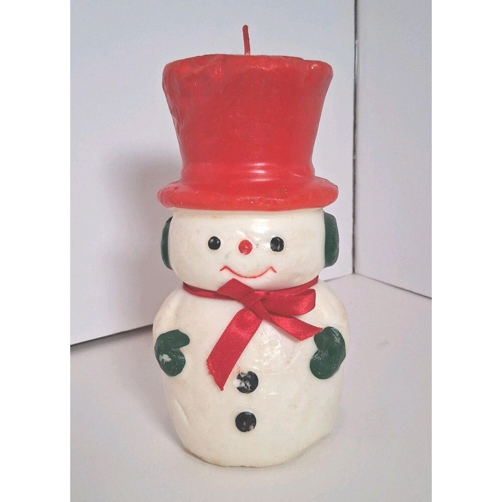 Vintage Snowman Christmas Candle Large 8" Decoration Wax
